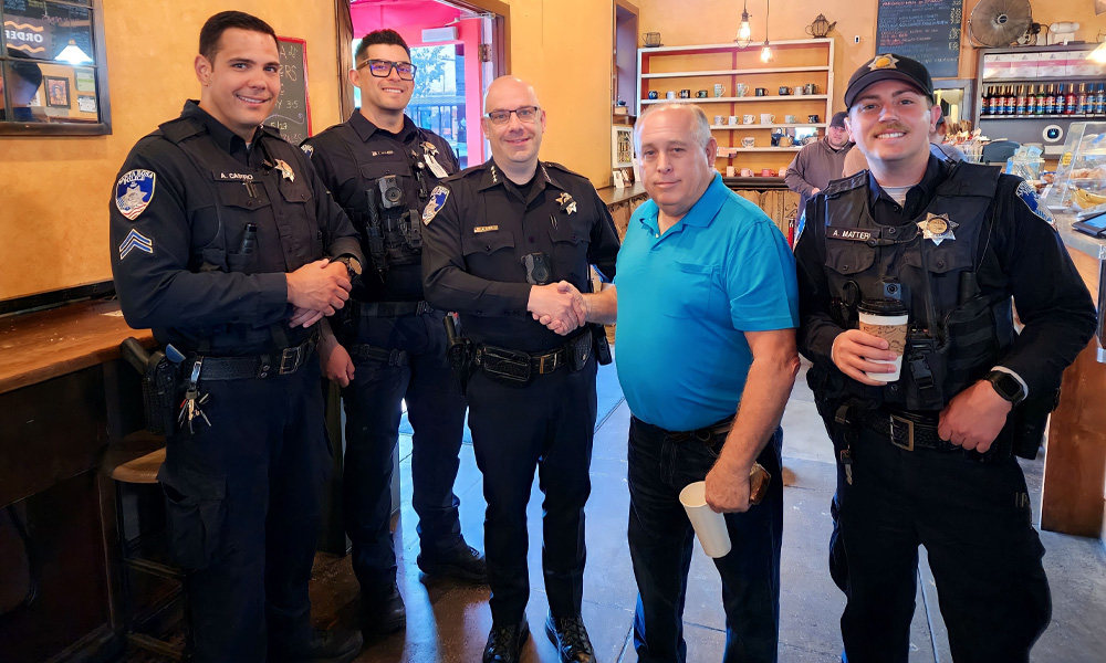 Chief of Police, the good guys, making our city safer, conversation, Community, connectedness, get to know one another, coffee with cops, neighborhoods